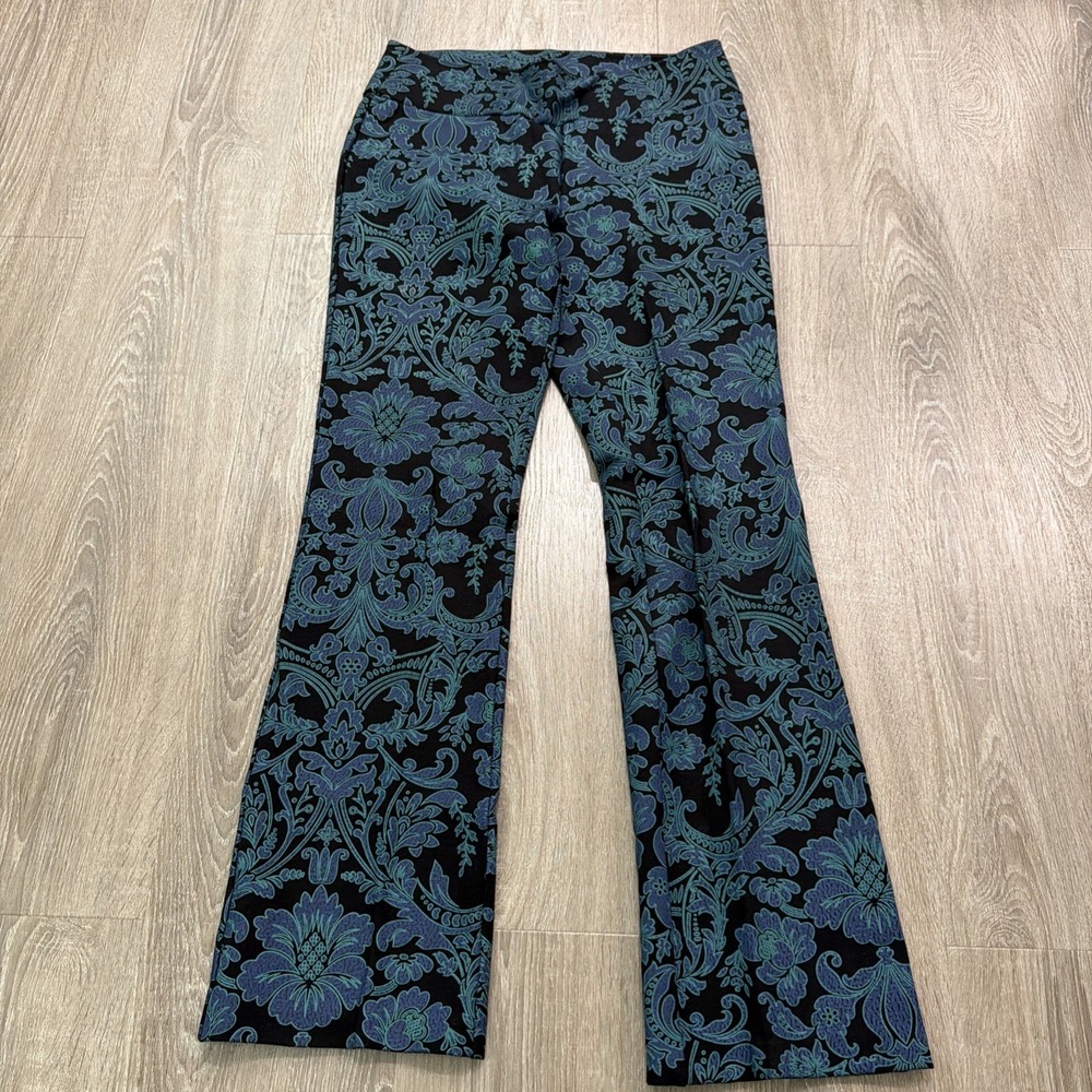 Soft Surroundings Marbled Print Peacock Black Ponte Knit Pants Pull On XS